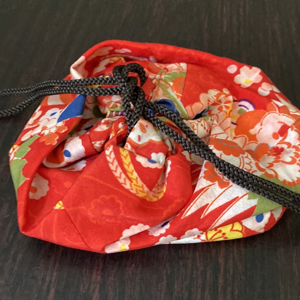 Authentic Japanese Kimono Fabric Drawstring Pouch